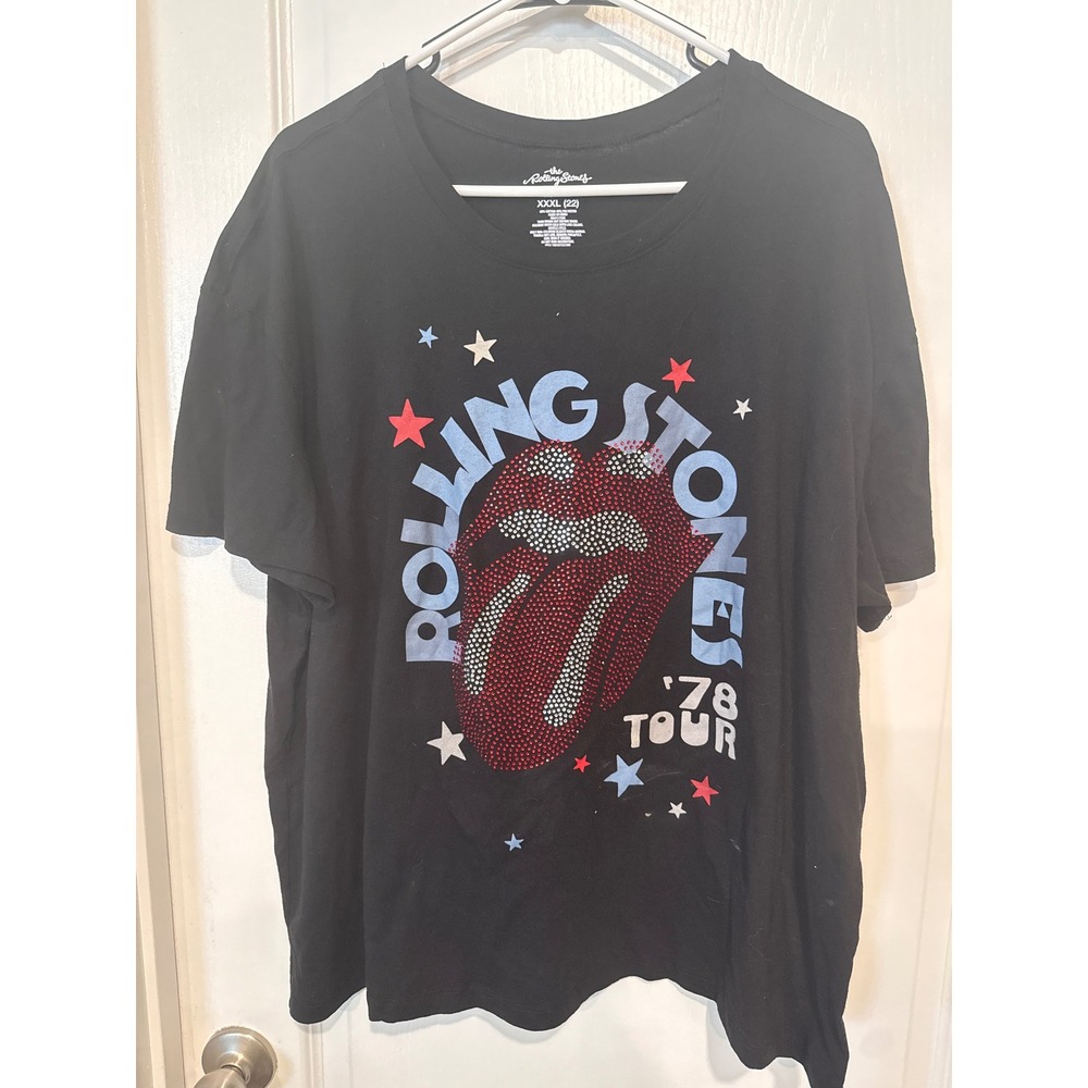 Rolling Stones 78 Tour Rhinestone Tongue Graphic T-Shirt Black XXXL 22 Womens
